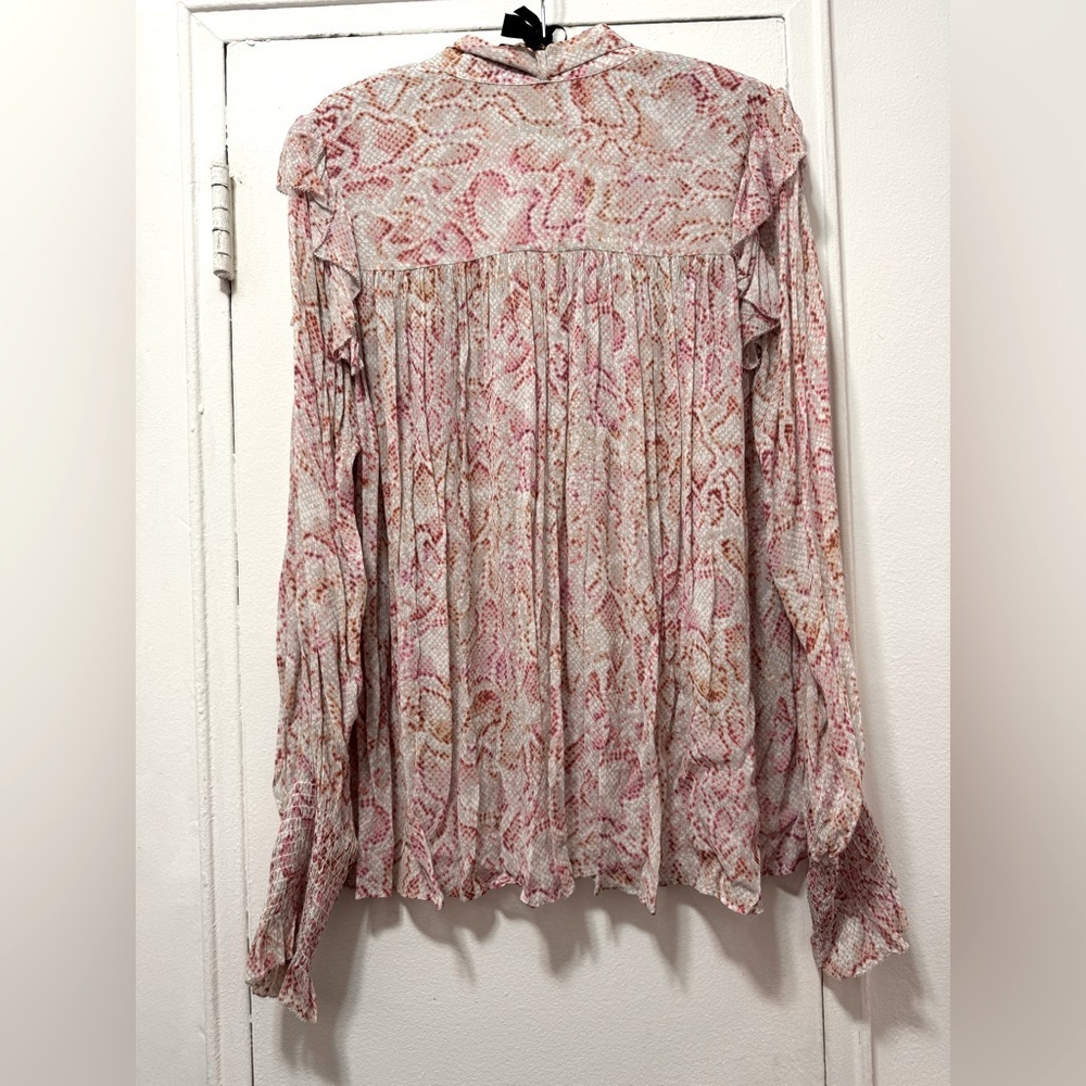 ALLSAINTS Lara Vernus Snakeprint Romantic Ruffled Victorian Style Pink Blouse 10 - Picture 8 of 8